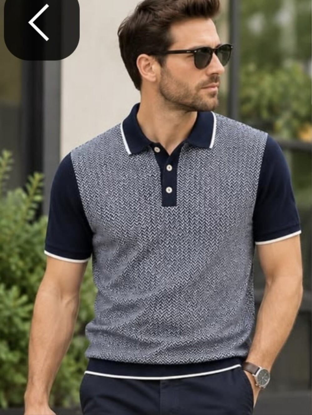 Common People Men’s Navy & White Patterned Polo Shirt